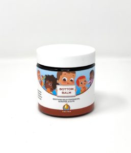 A jar of bottom balm with children 's faces on it.